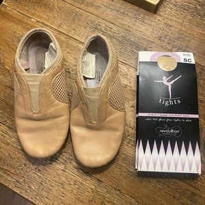 Revolution dance jazz shoes size 2 and small child tights
